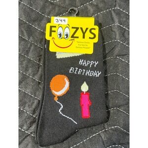 Foozys Happy Birthday Socks Womens 9-11 Black NWT Novelty Cake Balloon Candle